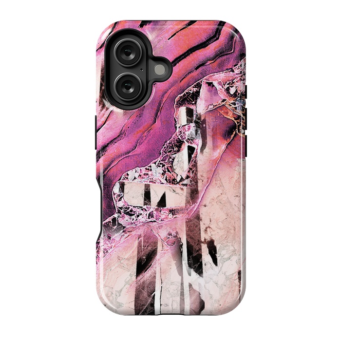 iPhone 16 StrongFit Pink geode stone and marble stripes by Oana 