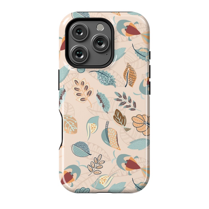 iPhone 16 Pro StrongFit Cute parrots in a fun tossed pattern with funky leaves in blue and red by Paula Ohreen