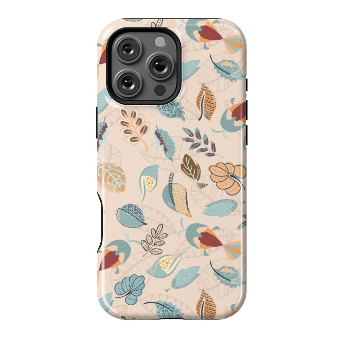 iPhone 16 Pro Max StrongFit Cute parrots in a fun tossed pattern with funky leaves in blue and red by Paula Ohreen