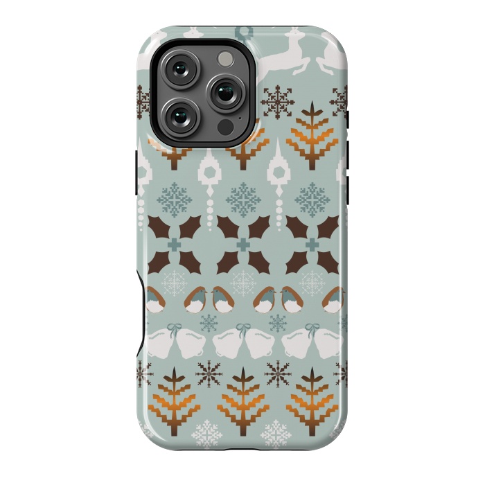 iPhone 16 Pro Max StrongFit Fair Isle Christmas in blue and brown by Paula Ohreen