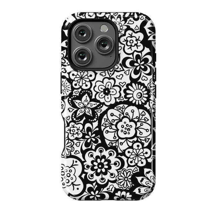 iPhone 16 Pro StrongFit Beautiful Bouquet of Blooms-Black and White by Paula Ohreen