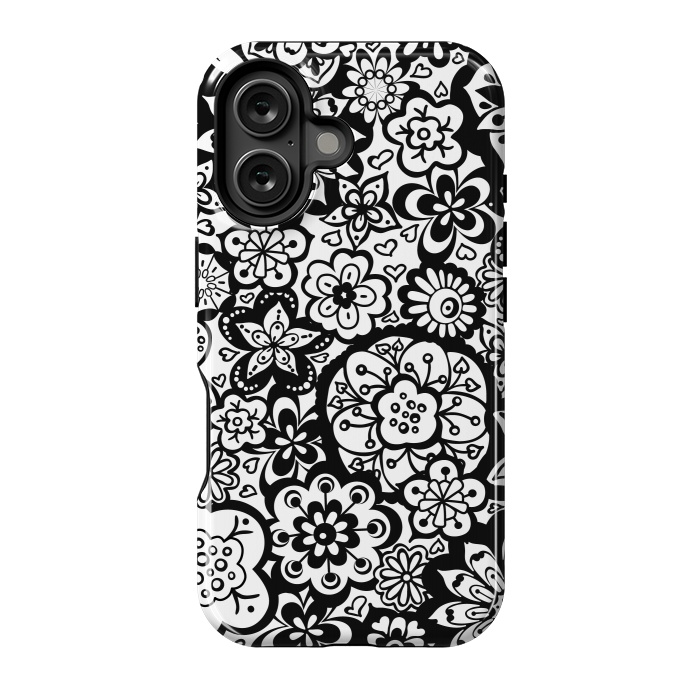 iPhone 16 StrongFit Beautiful Bouquet of Blooms-Black and White by Paula Ohreen