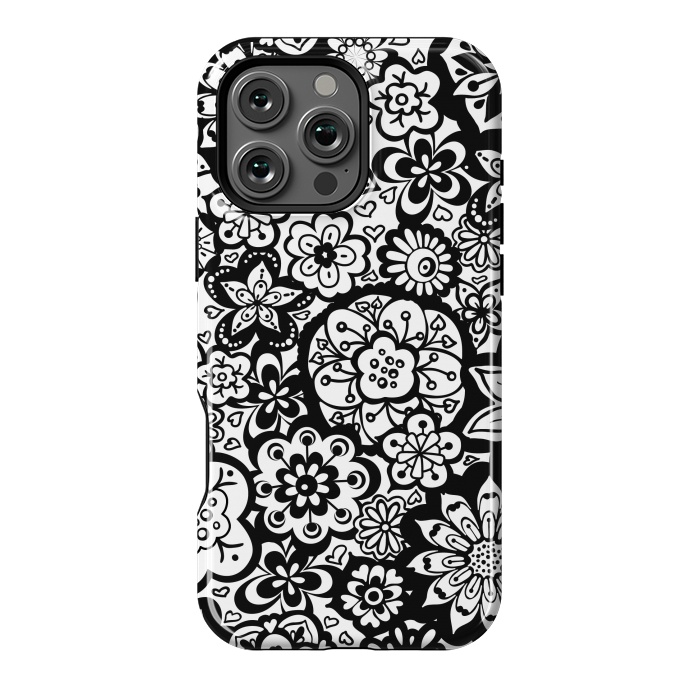 iPhone 16 Pro Max StrongFit Beautiful Bouquet of Blooms-Black and White by Paula Ohreen