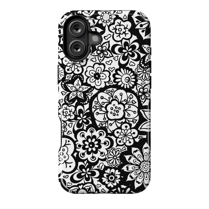 iPhone 16 Plus StrongFit Beautiful Bouquet of Blooms-Black and White by Paula Ohreen