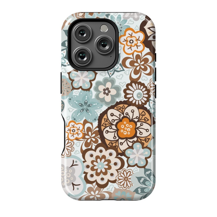 iPhone 16 Pro StrongFit Beautiful Bouquet of Blooms-Blue and Brown by Paula Ohreen