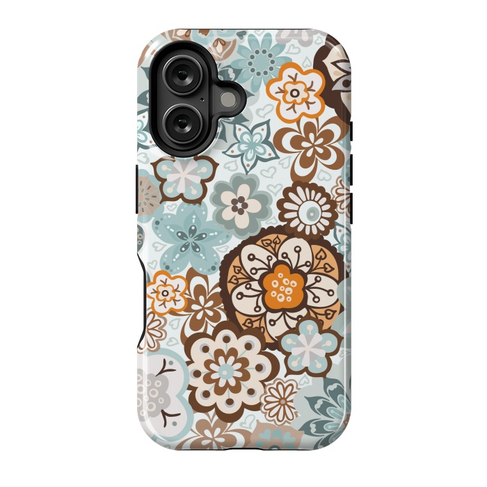 iPhone 16 StrongFit Beautiful Bouquet of Blooms-Blue and Brown by Paula Ohreen