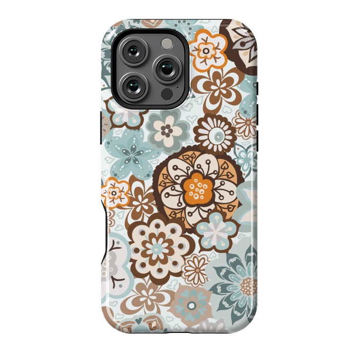 iPhone 16 Pro Max StrongFit Beautiful Bouquet of Blooms-Blue and Brown by Paula Ohreen