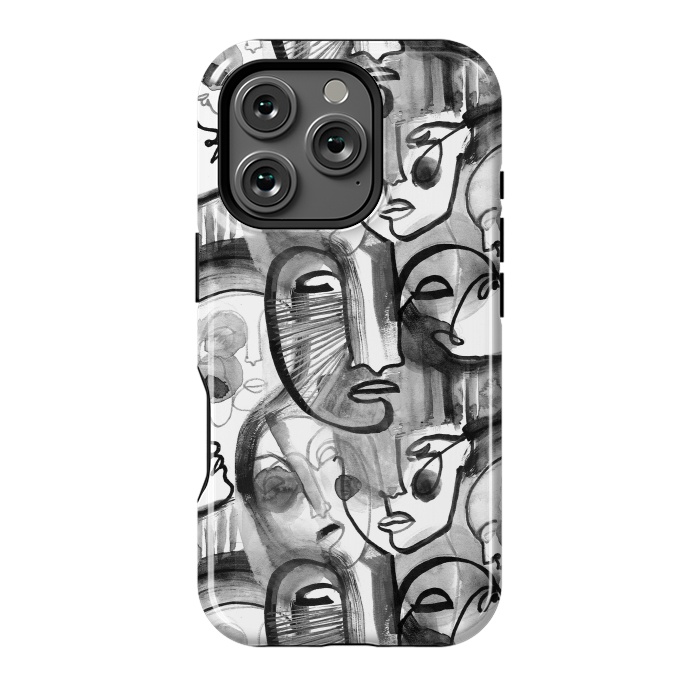 iPhone 16 Pro StrongFit Tribal ink line art portaits by Oana 