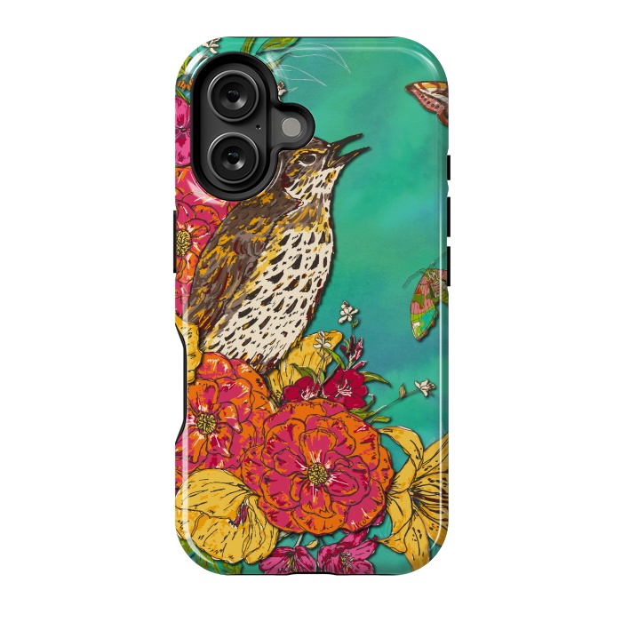 iPhone 16 StrongFit Floral Songthrush by Lotti Brown