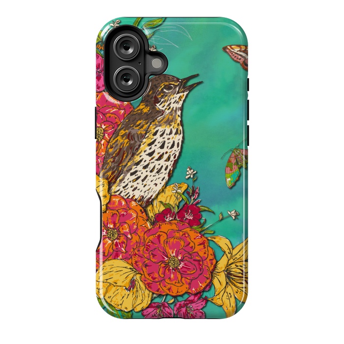 iPhone 16 Plus StrongFit Floral Songthrush by Lotti Brown