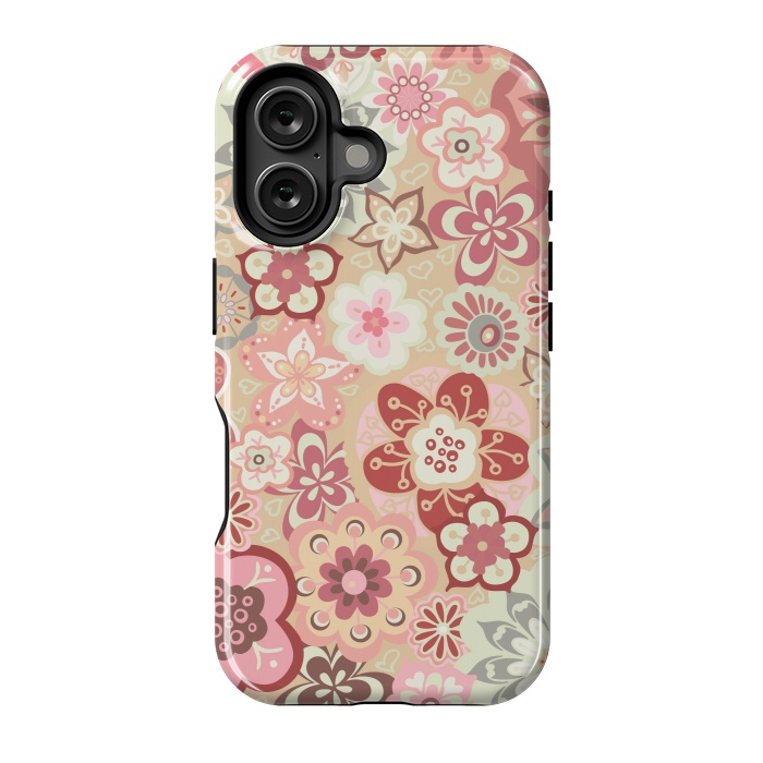 iPhone 16 StrongFit Beautiful Bouquet of Blooms-Beige and Pink by Paula Ohreen