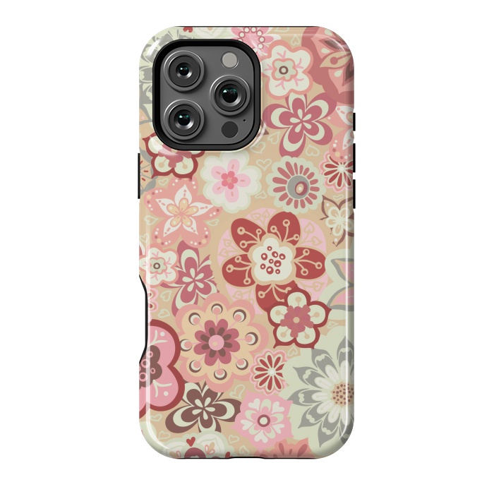 iPhone 16 Pro Max StrongFit Beautiful Bouquet of Blooms-Beige and Pink by Paula Ohreen