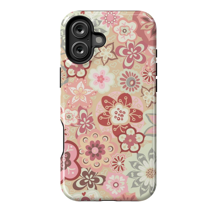 iPhone 16 Plus StrongFit Beautiful Bouquet of Blooms-Beige and Pink by Paula Ohreen