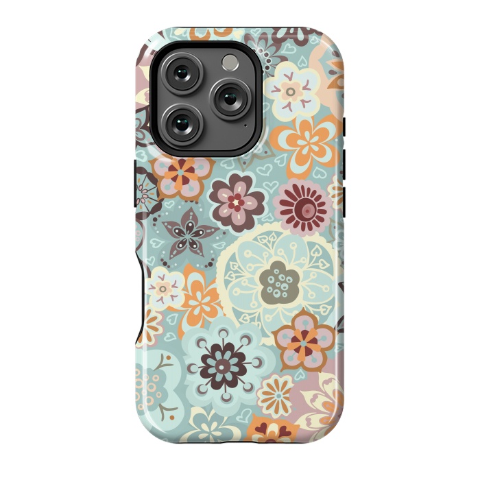 iPhone 16 Pro StrongFit Beautiful Bouquet of Blooms-Blue and Pink by Paula Ohreen