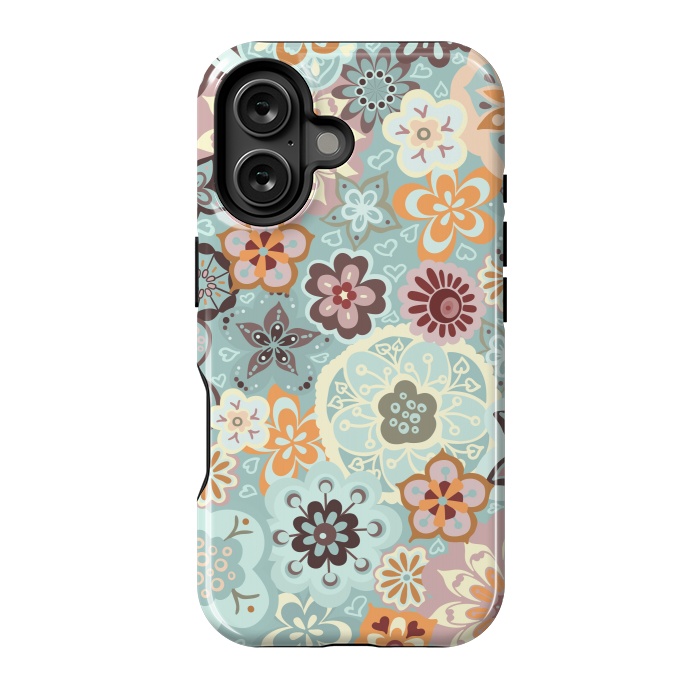 iPhone 16 StrongFit Beautiful Bouquet of Blooms-Blue and Pink by Paula Ohreen