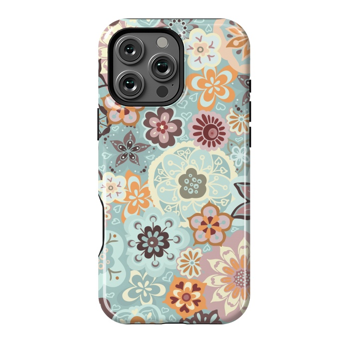 iPhone 16 Pro Max StrongFit Beautiful Bouquet of Blooms-Blue and Pink by Paula Ohreen