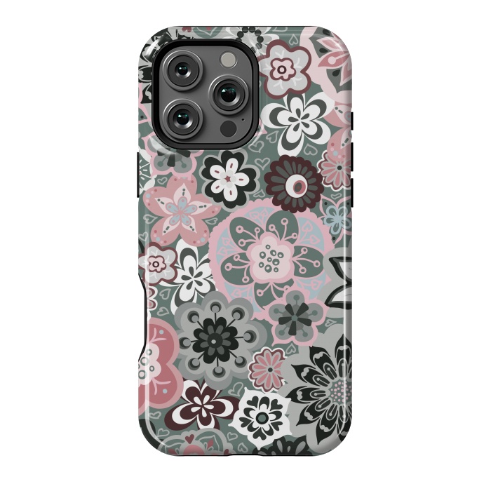 iPhone 16 Pro Max StrongFit Beautiful Bouquet of Blooms-Dark Grey and Pink by Paula Ohreen