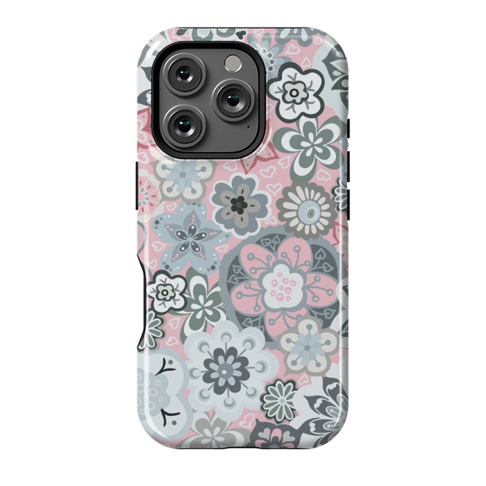 iPhone 16 Pro StrongFit Beautiful Bouquet of Blooms-Light grey and pink by Paula Ohreen