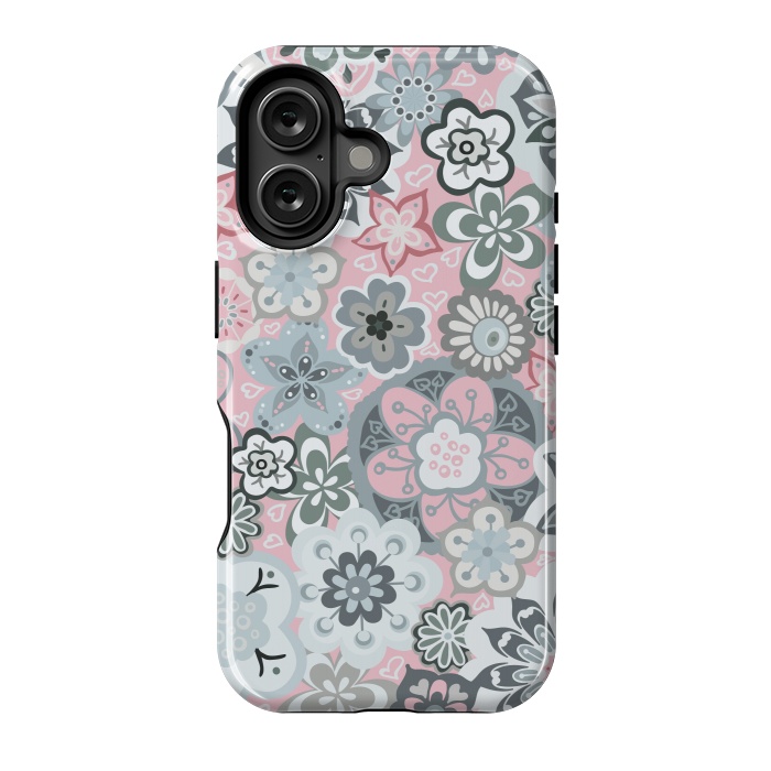 iPhone 16 StrongFit Beautiful Bouquet of Blooms-Light grey and pink by Paula Ohreen