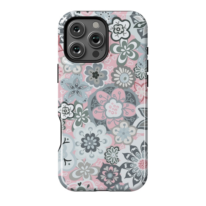 iPhone 16 Pro Max StrongFit Beautiful Bouquet of Blooms-Light grey and pink by Paula Ohreen