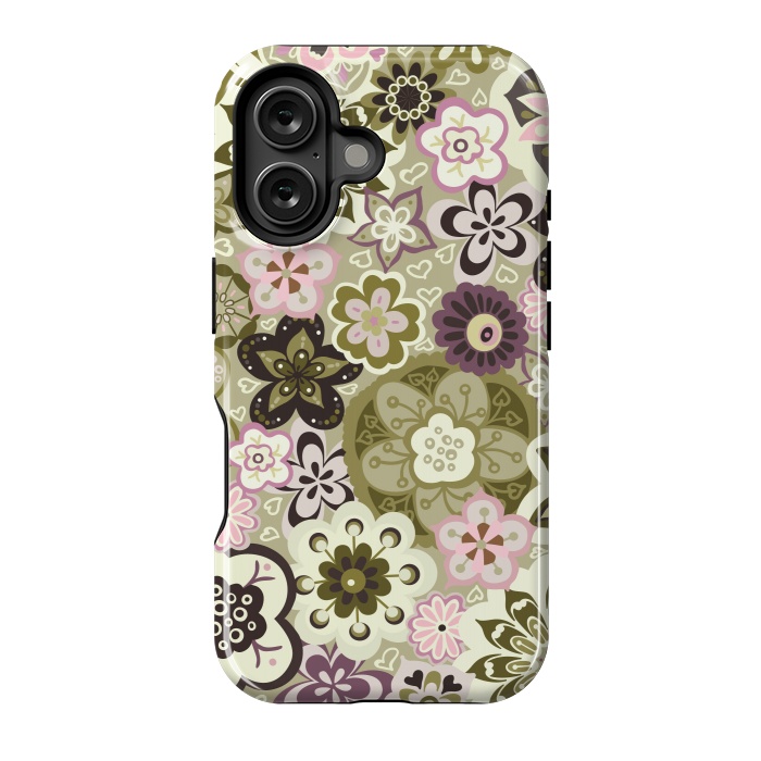 iPhone 16 StrongFit Bouquet of Blooms-Green and Pink by Paula Ohreen