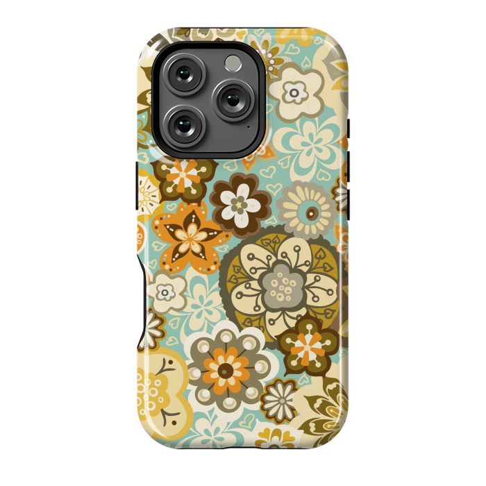 iPhone 16 Pro StrongFit Bouquet of Blooms-Blue and Orange by Paula Ohreen