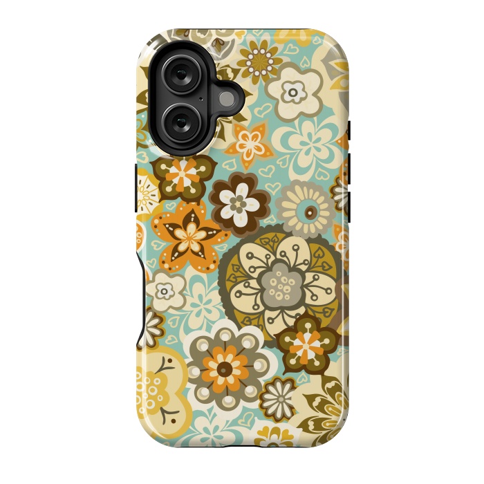 iPhone 16 StrongFit Bouquet of Blooms-Blue and Orange by Paula Ohreen