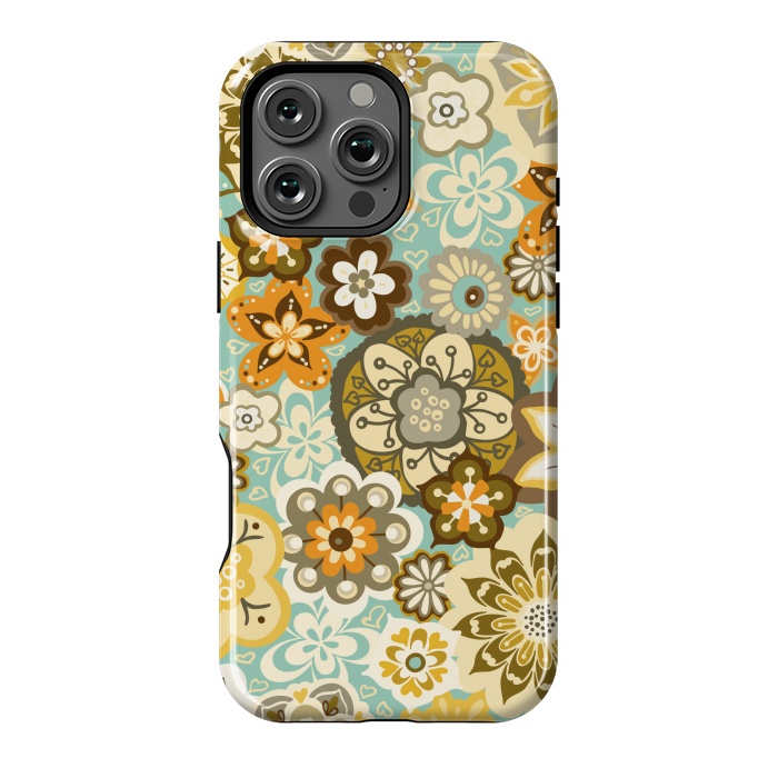 iPhone 16 Pro Max StrongFit Bouquet of Blooms-Blue and Orange by Paula Ohreen