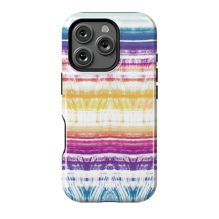 iPhone 16 Pro StrongFit Rainbow brushed ethnic tie dye stripes by Oana 