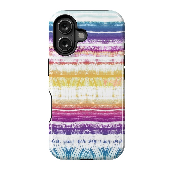 iPhone 16 StrongFit Rainbow brushed ethnic tie dye stripes by Oana 