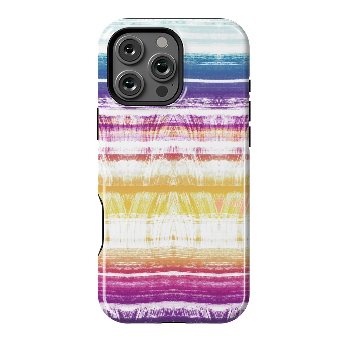 iPhone 16 Pro Max StrongFit Rainbow brushed ethnic tie dye stripes by Oana 