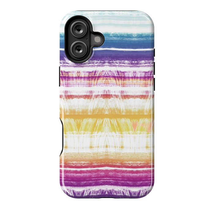 iPhone 16 Plus StrongFit Rainbow brushed ethnic tie dye stripes by Oana 