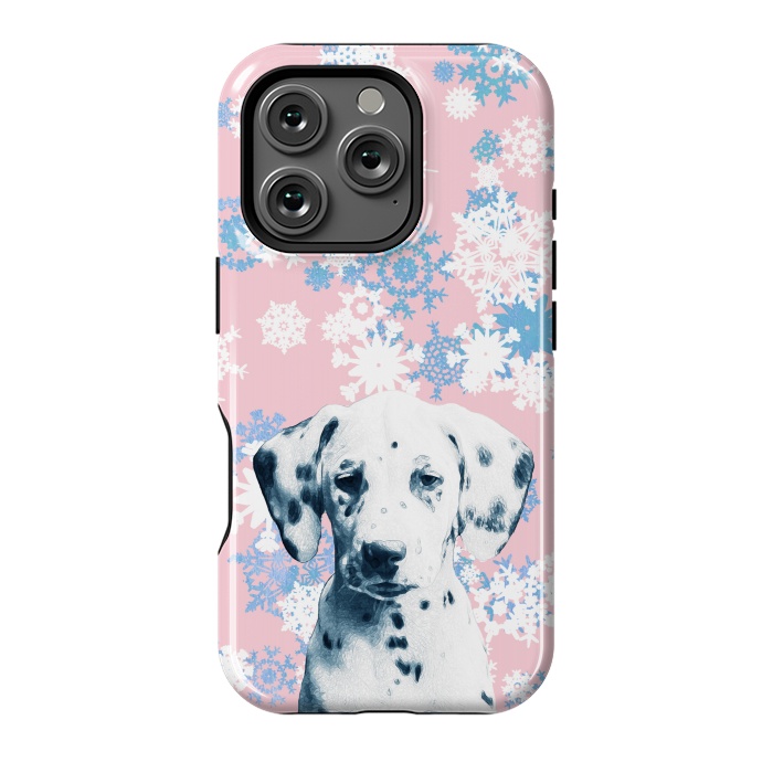 iPhone 16 Pro StrongFit Pink blue dalmatian and snowflakes by Oana 