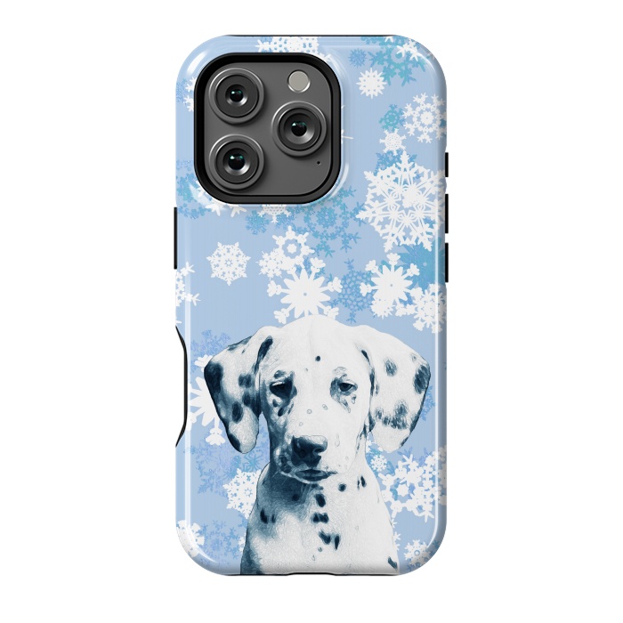 iPhone 16 Pro StrongFit Cute dalmatian and blue white snowflakes by Oana 