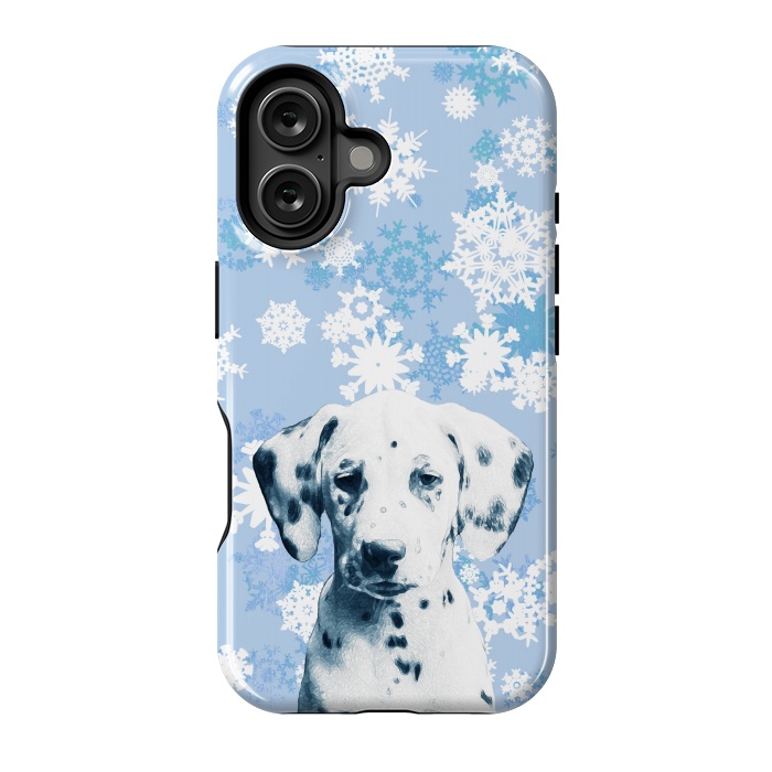 iPhone 16 StrongFit Cute dalmatian and blue white snowflakes by Oana 