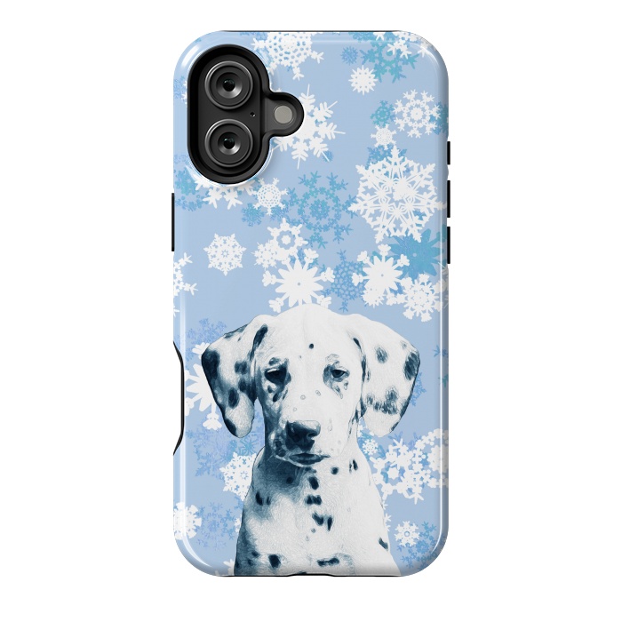 iPhone 16 Plus StrongFit Cute dalmatian and blue white snowflakes by Oana 