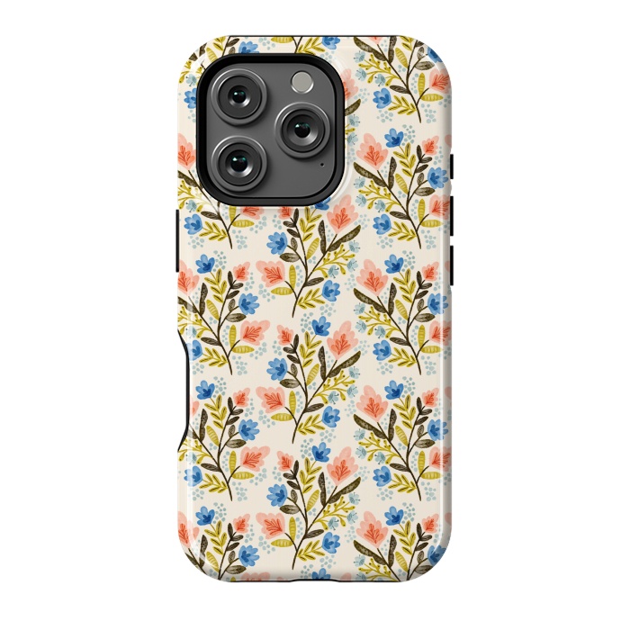 iPhone 16 Pro StrongFit Peach and Blue Floral by Noonday Design