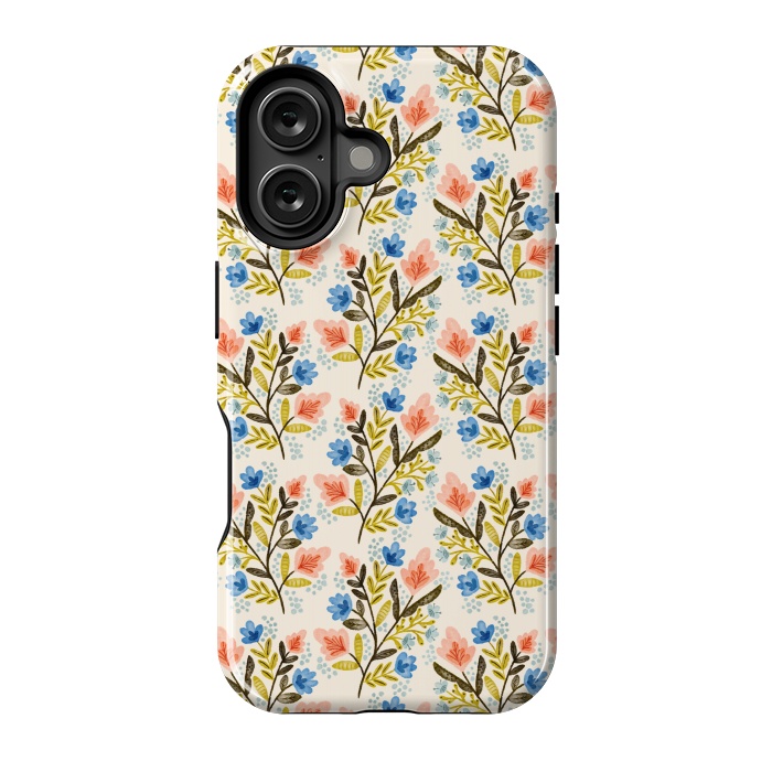 iPhone 16 StrongFit Peach and Blue Floral by Noonday Design