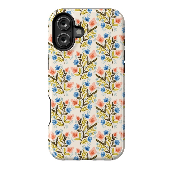 iPhone 16 Plus StrongFit Peach and Blue Floral by Noonday Design