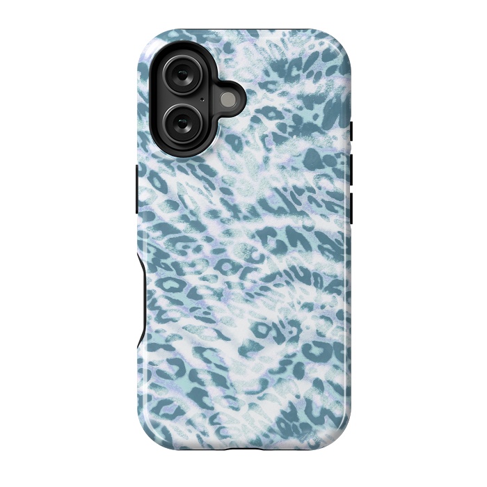 iPhone 16 StrongFit Baby blue brushed leopard print and tiger stripes by Oana 