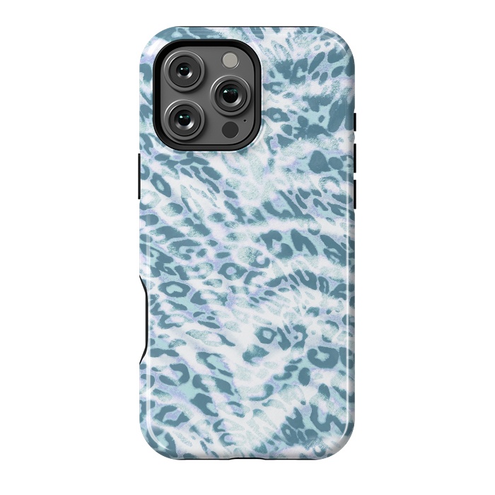 iPhone 16 Pro Max StrongFit Baby blue brushed leopard print and tiger stripes by Oana 