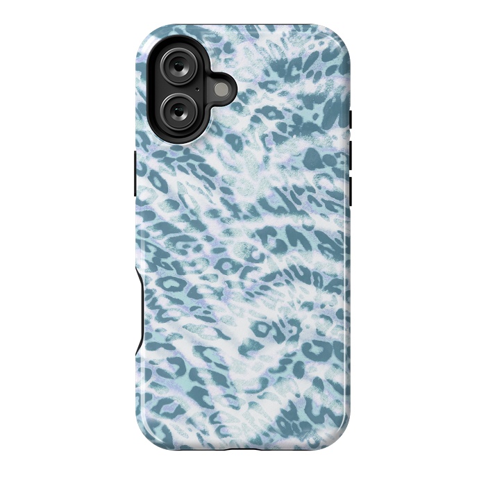 iPhone 16 Plus StrongFit Baby blue brushed leopard print and tiger stripes by Oana 