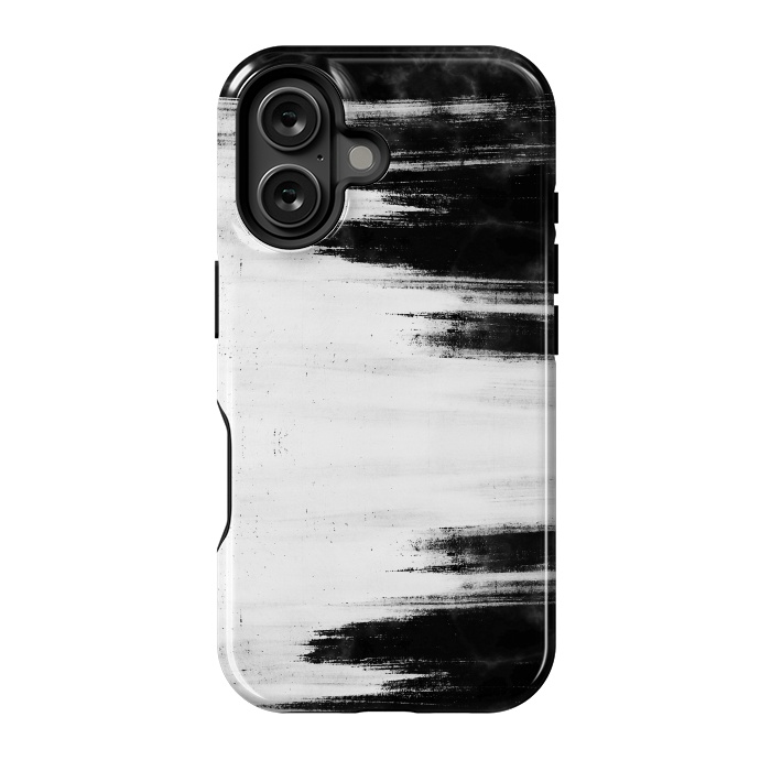 iPhone 16 StrongFit Black and white brushed marble by Oana 