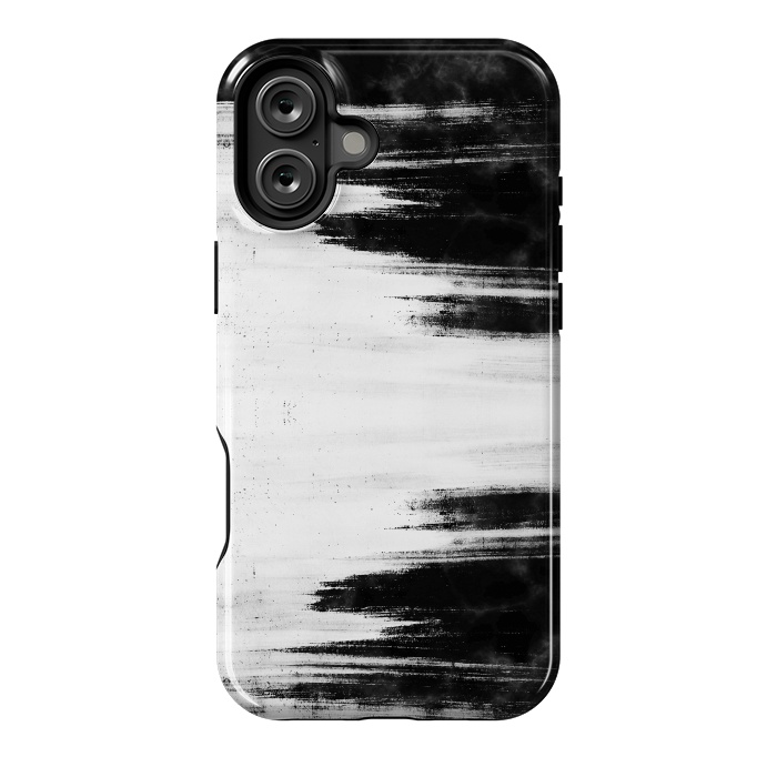 iPhone 16 Plus StrongFit Black and white brushed marble by Oana 