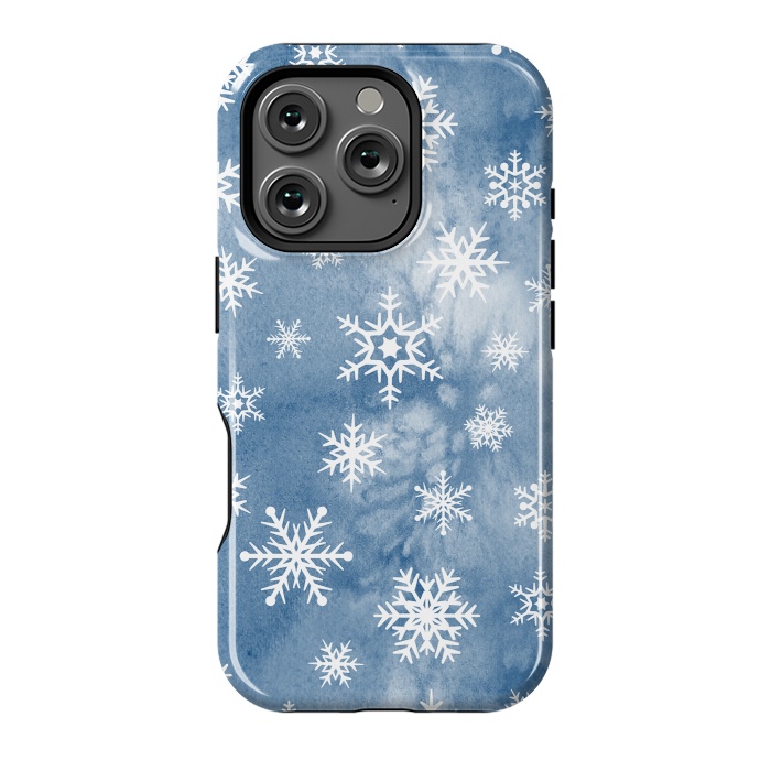 iPhone 16 Pro StrongFit Blue white watercolor Christmas snowflakes by Oana 