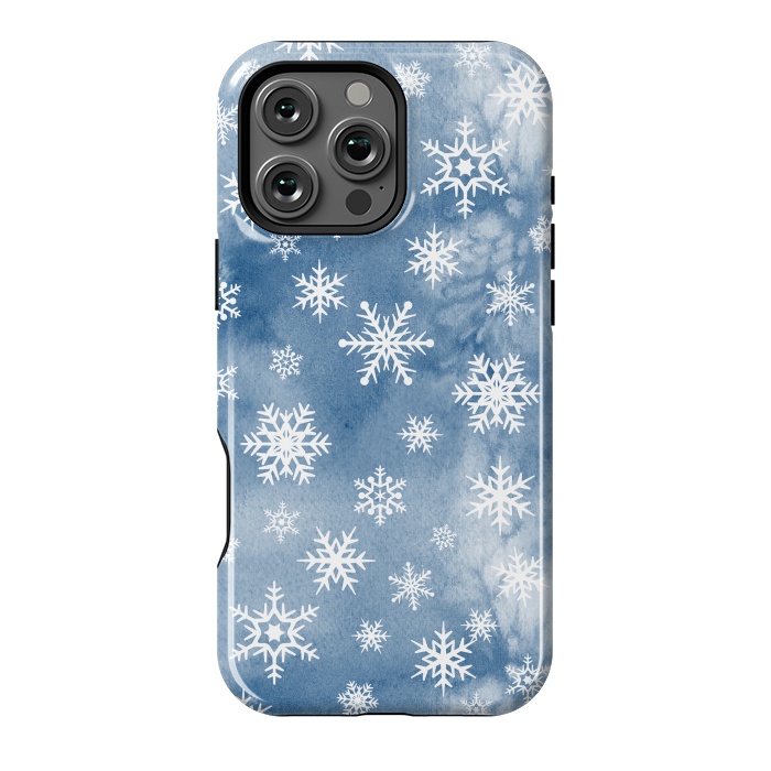 iPhone 16 Pro Max StrongFit Blue white watercolor Christmas snowflakes by Oana 