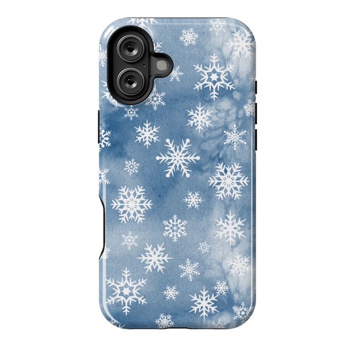 iPhone 16 Plus StrongFit Blue white watercolor Christmas snowflakes by Oana 