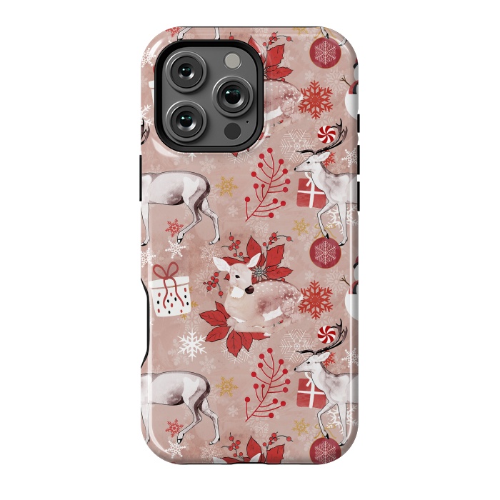 iPhone 16 Pro Max StrongFit Deers and Christmas ornaments red pink by Oana 