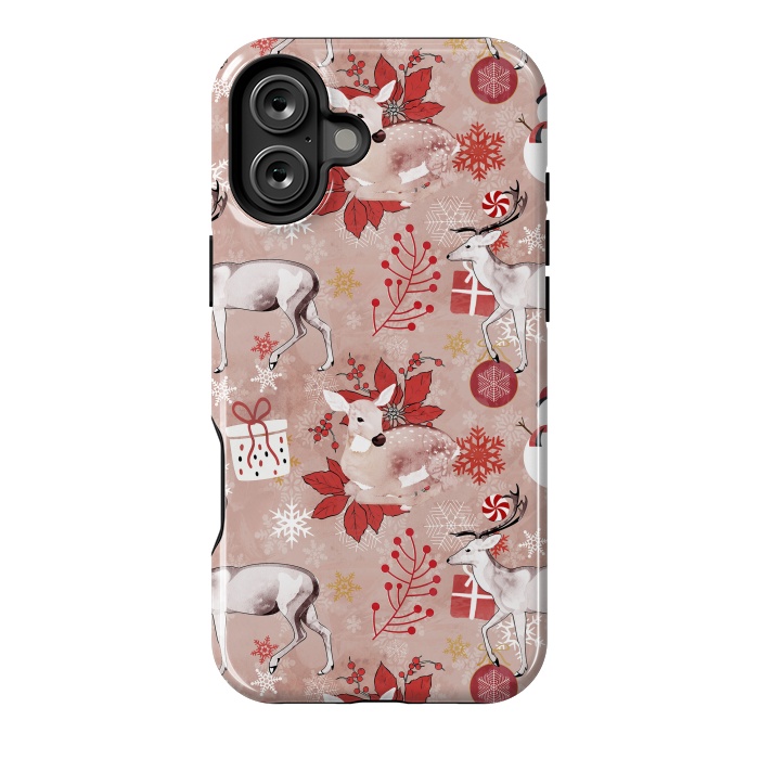 iPhone 16 Plus StrongFit Deers and Christmas ornaments red pink by Oana 