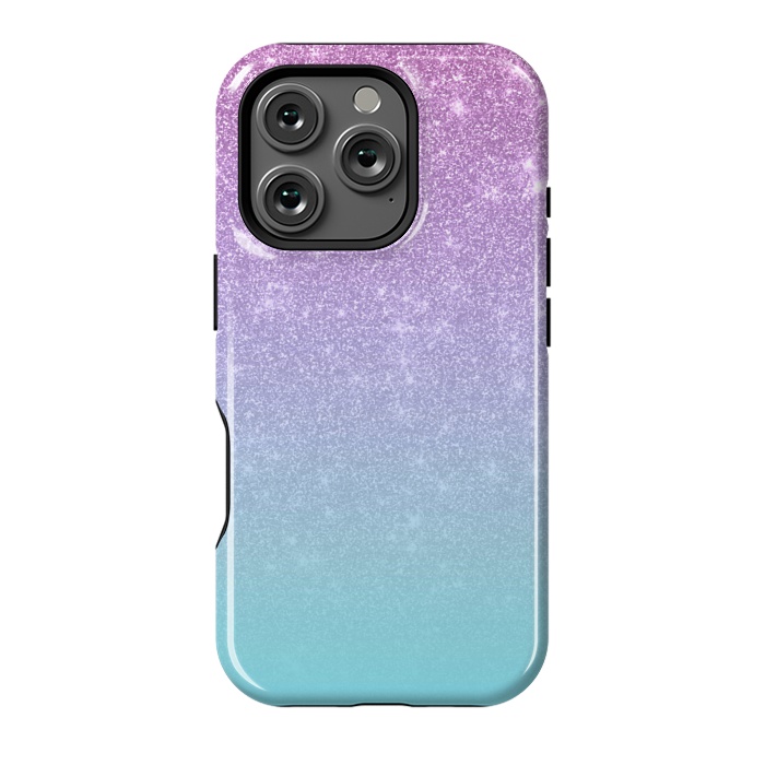 iPhone 16 Pro StrongFit Girly Purple Blue Glitter Ombre Gradient by Julie Erin Designs